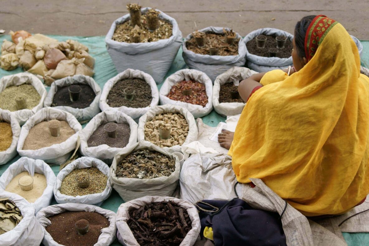Cultuurreis zuidelijk India, Market-Lady_selling_spices_in_market