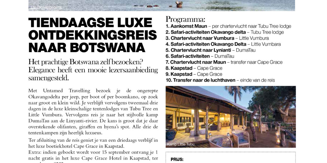 Lezersaanbieding Botswana in Elegance Travel Special 2015-02