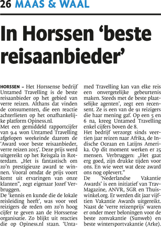 'Best travel provider' in Maas & Waal