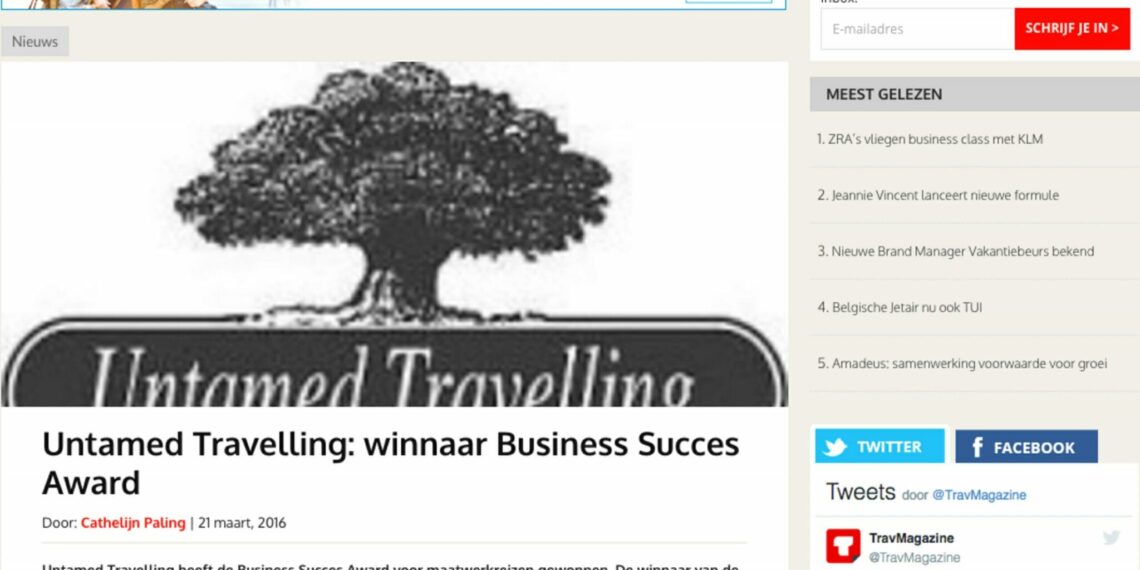 Winnaar Business Succes Award op Travmagazine.nl