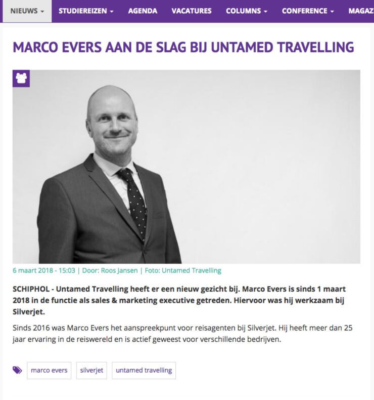 Aanwinst Untamed Travelling op Reisbizz.nl