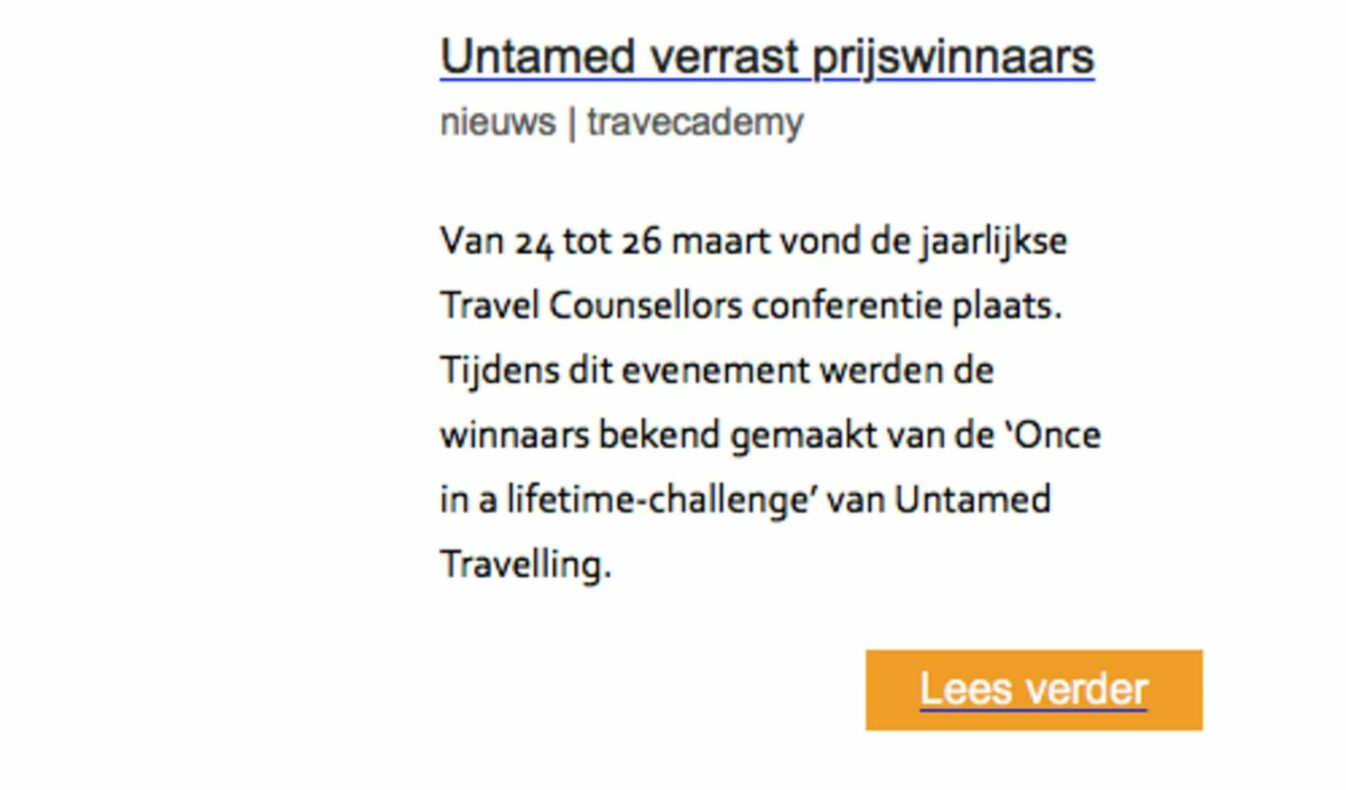 Untamed in nieuwsbrief Travecademy