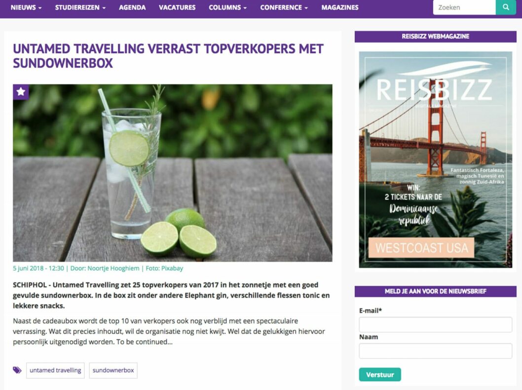 Untamed verrast topverkopers met sundownerbox in Reisbizz