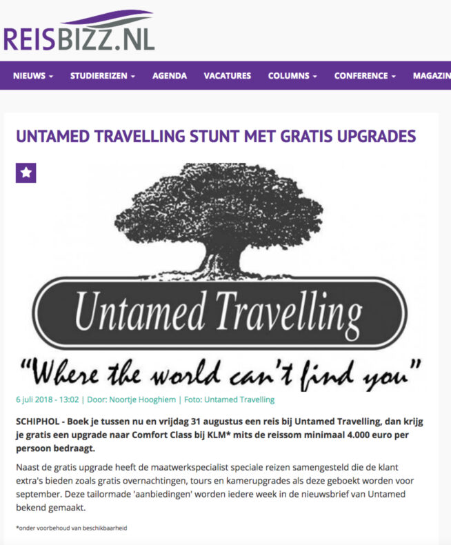 Untamed stunt met upgrades op Reisbizz.nl