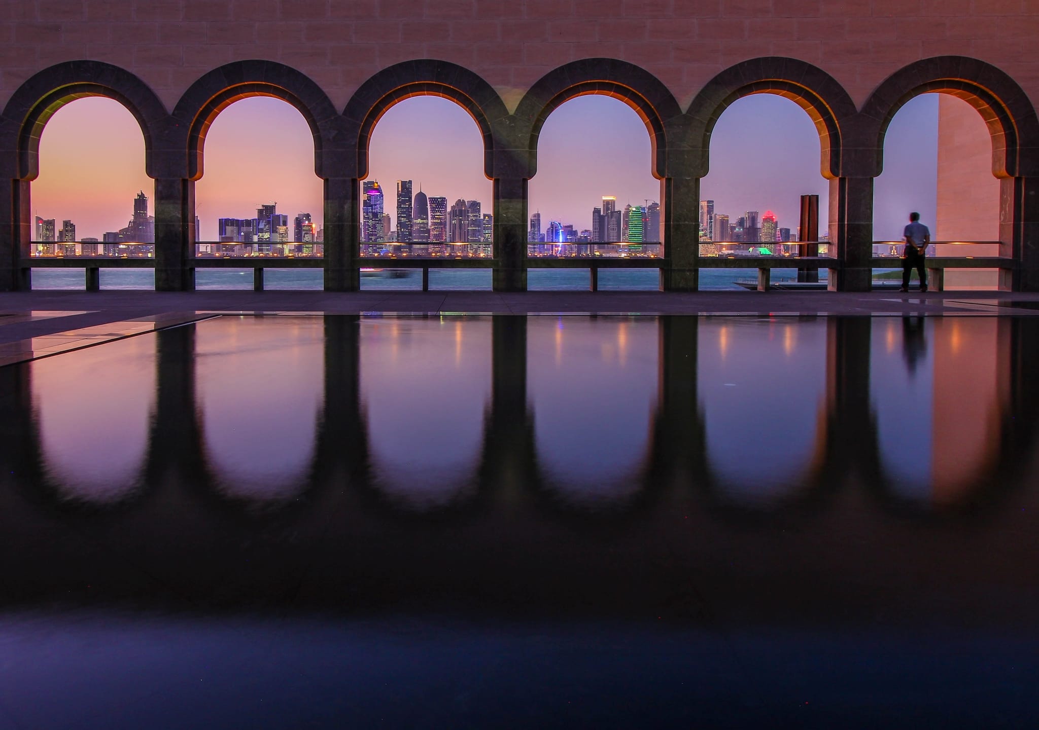 Qatar, Doha, Museum of Islamic Art during blue hour