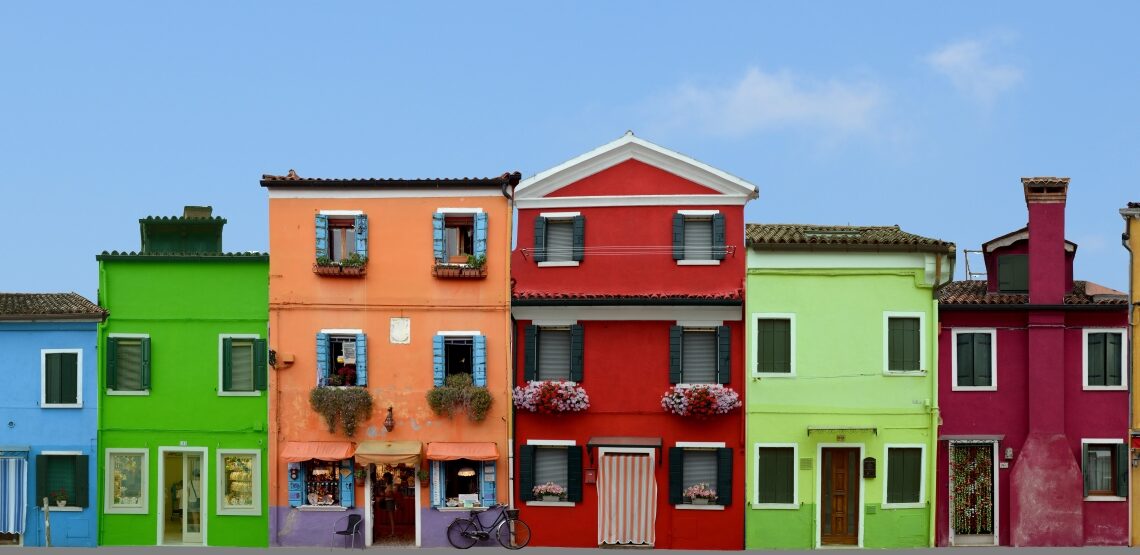 Veneto, Italië, dorpsgezicht Burano