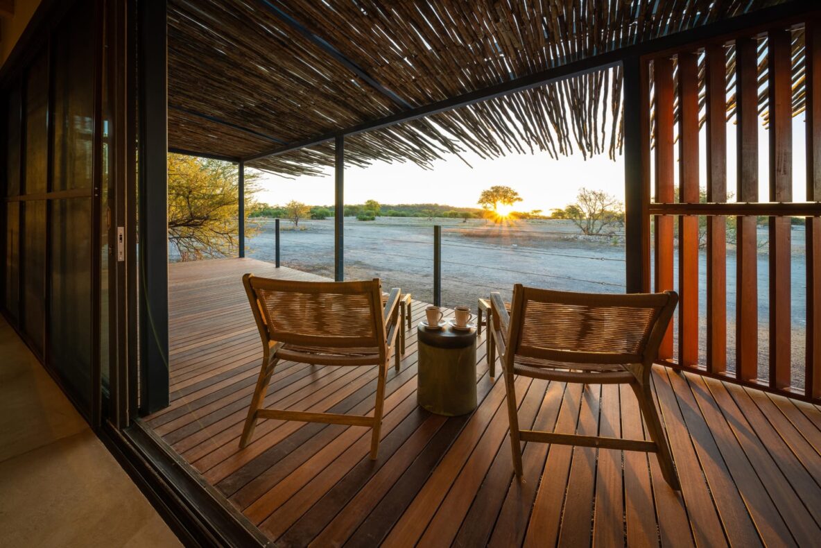 Anderssons at Ongava,Namibië.uitzicht vanaf veranda