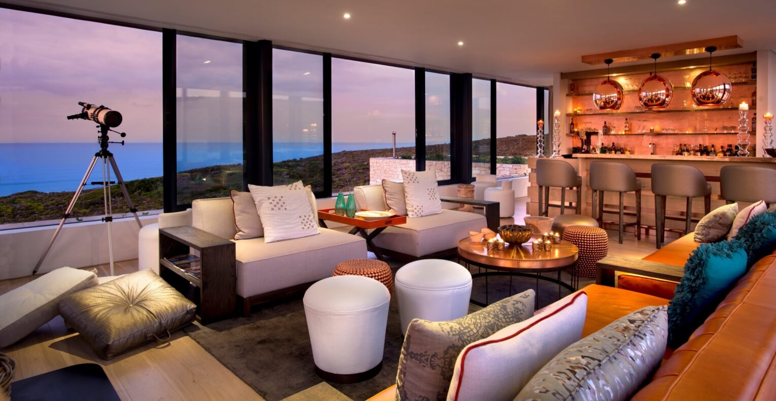 Morokuru Family,South Africa,River House lounge with telescope