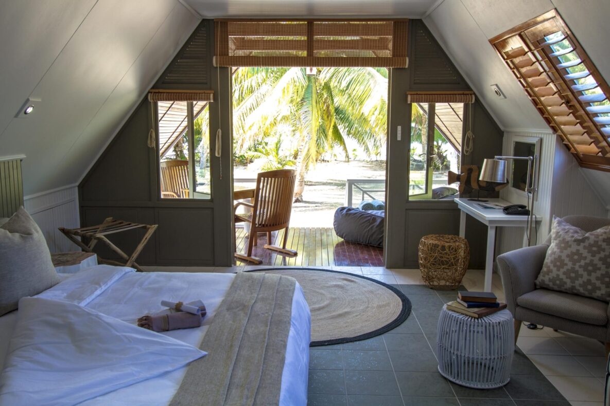 Alphonse Island Lodge,Seychellen,Beach bungalow slaapkamer