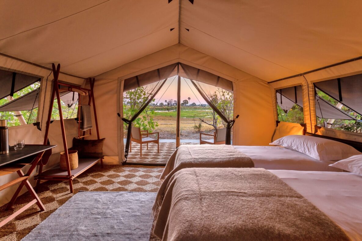 Camp Maru, Botswana, interior tent with a view