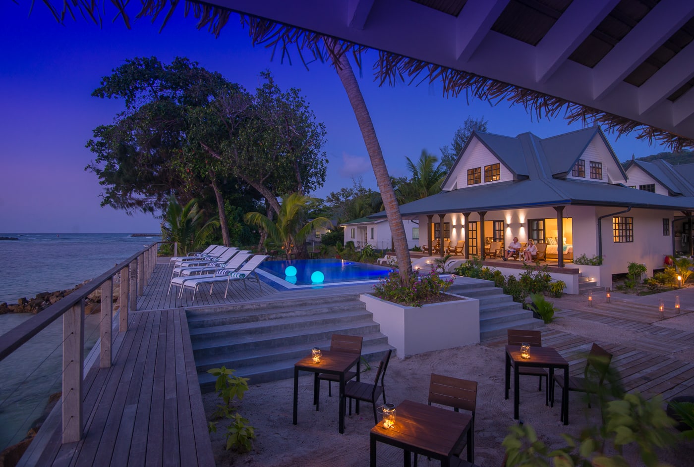 Le Nautique Waterfront Hotel, Seychelles, exterior, by night