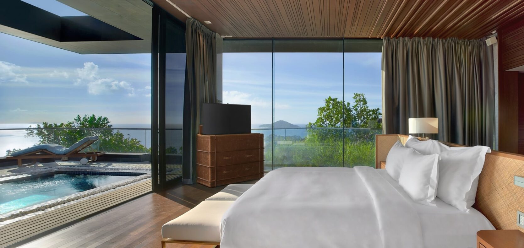 Prive villas Seychelle,Seychellen,Six Senses Zil Pasyon interieur en zwembad