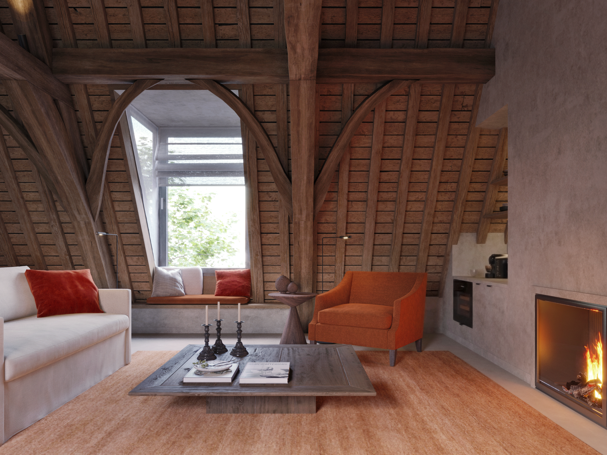 Botanic Sanctuary Antwerp,België,loungen met openhaard