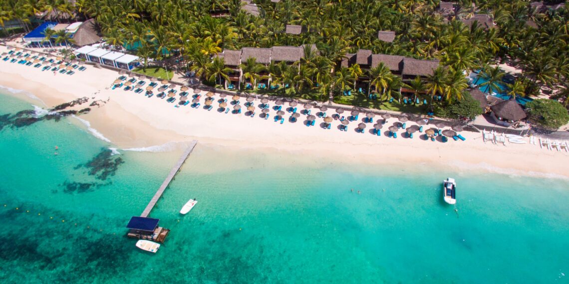 Mauritius, Constance Belle Mare Plage, aerial view
