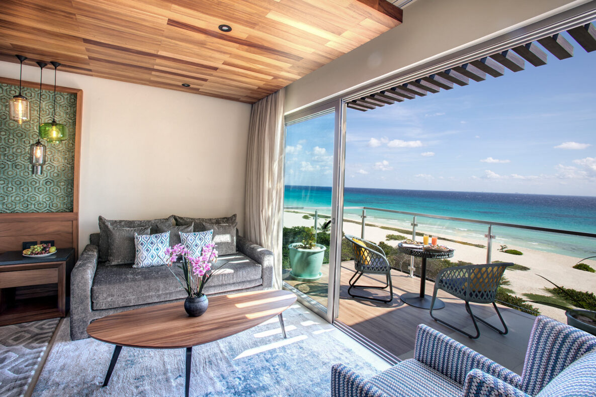 Palmaia house of aia,Mexico,Ocean Front Family Master Suite living room and balcony