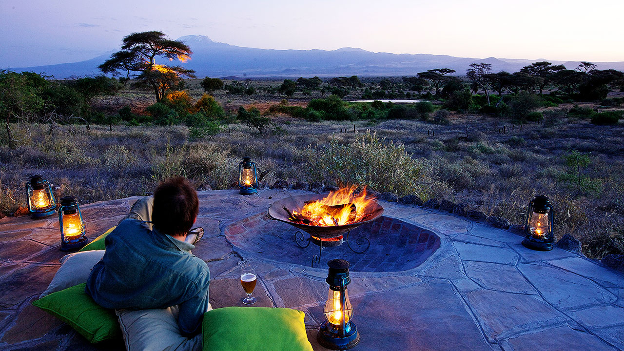 Elewana Tortilis Camp Amboseli,Kenia,vuurplaats met uitzicht
